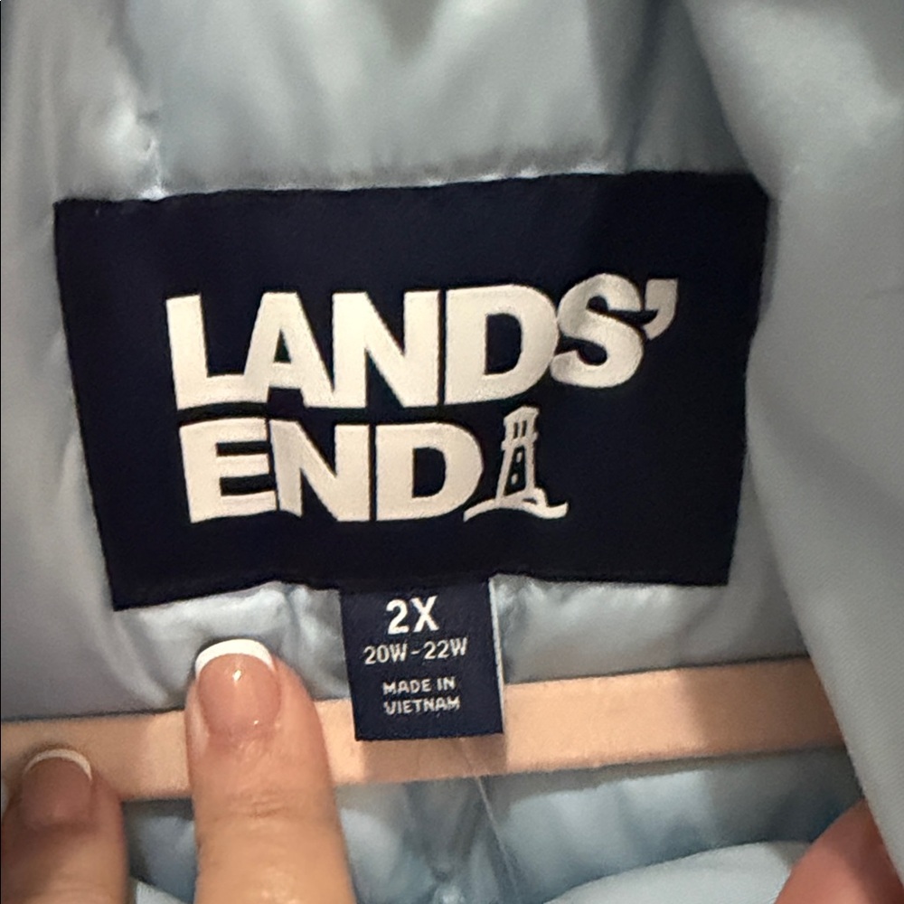 Lands' End Women's Sky Blue Heavy Weight Coat with Faux Fur Trim size 2X NWT - Picture 3 of 12